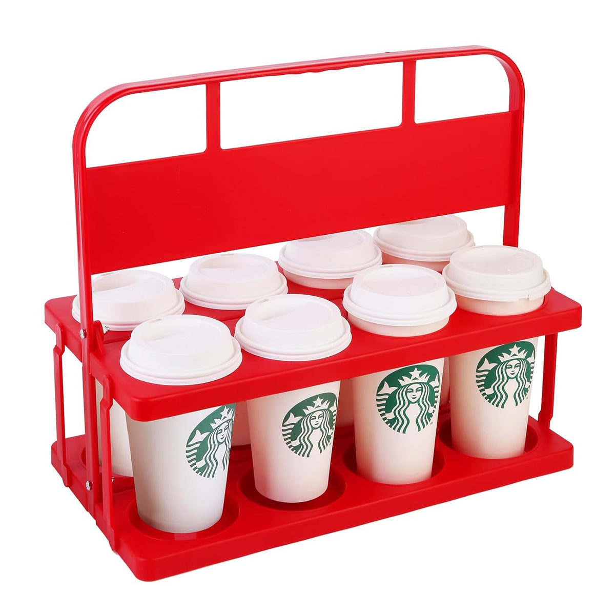 Bodaon 8 Cup Drink Carrier with Handle, Plastic Cup Carriers for Drinks, Drink Holder for Car, GrubHub/Eats Doordash Accessories, Portable Foldable Reusable Mobile, Use for Food Delivery Bag, Red