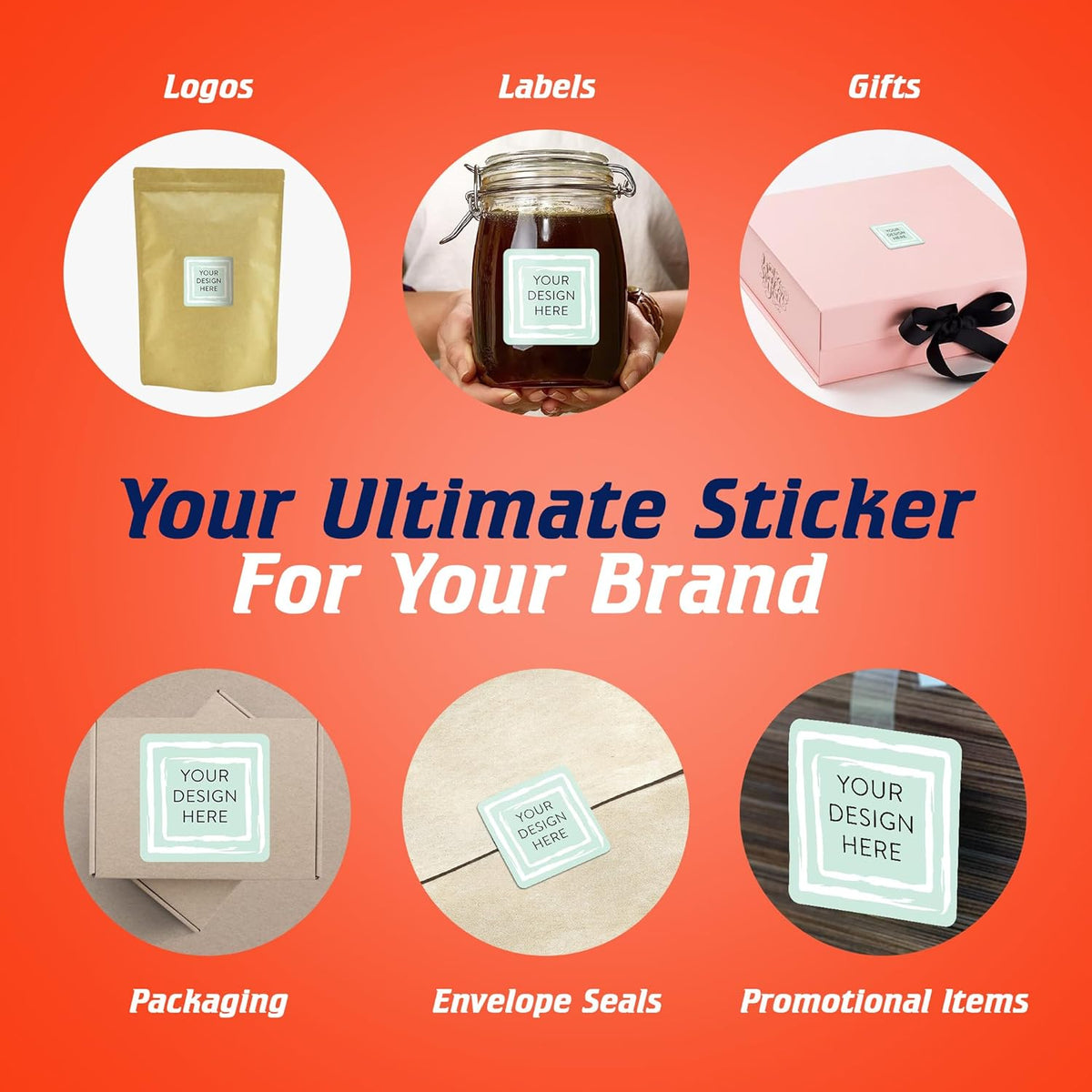 100 Custom Vinyl Stickers - Upload Your own Image, Text, Design, Logo - Personalized Logo Labels for Handmade, Packaging, Bottle, Jars, Candle, Brand Stickers (Mint, 1.5x1.5 Square)
