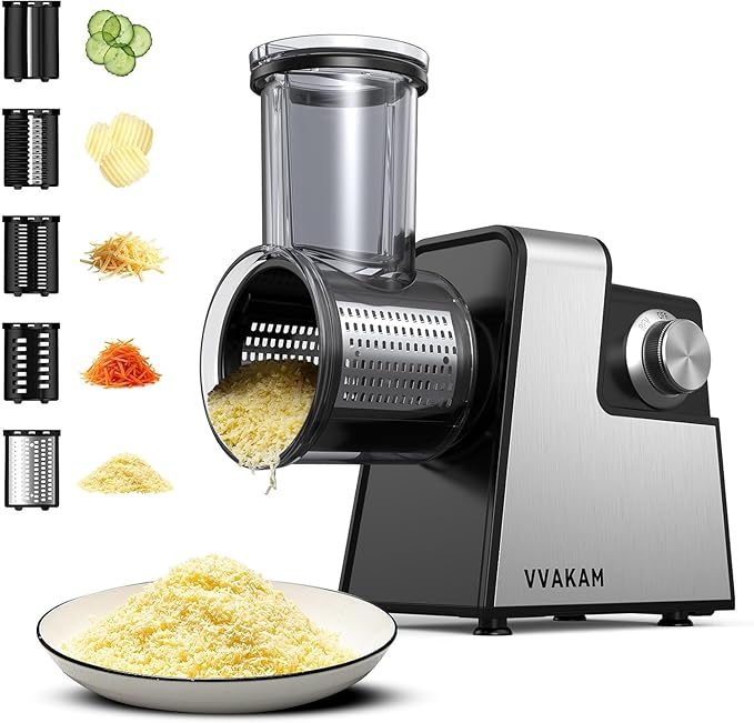Electric Cheese Grater,5-In-1 Electric Grater,300W Salad Maker,Electric Slicer with One-Touch Control,Food Electric Slicer Shredder,Graters for Kitchen for Vegetables Cucumber Carrots Cabbage Nuts
