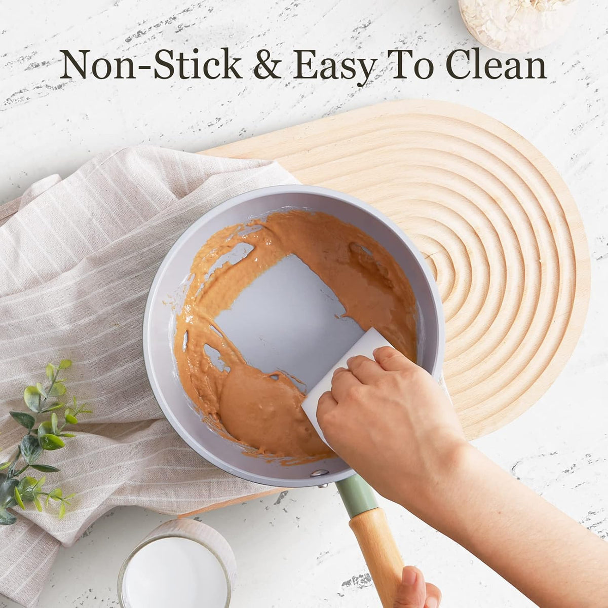 ROCKURWOK Ceramic Nonstick Sauce Pan with Lid, 2 Quart Cooking Pot, Small Saucepan with Steamer, PTFE& PFAS-Free, Wooden Handle for Cool Touch, Universal Base(Gas, Electric & Induction), Green