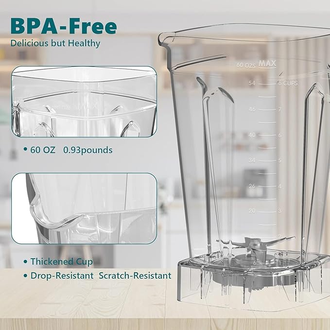 OMMO Blender 1800W, Professional High Speed Countertop Blender with Stainless Steel Blades, 60oz BPA Free Jar for Shakes and Smoothies, Ice and Fruits, Dishwasher Safe