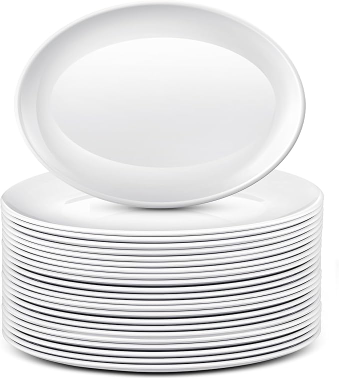 Dandat 36 Pcs Large Serving Platters Oval Trays White Plates Serving Dish for Wedding Party Restaurant Home Steak, Taco, Sushi, Appetizer, Cake (14 Inch)