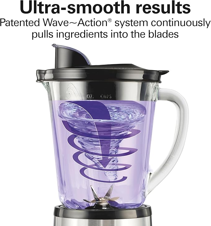 Hamilton Beach Wave Crusher Blender For Smoothies With 40 Oz Glass Jar and 14 Functions, Ice Sabre Blades & 700 Watts for Consistently Smooth Results, Black + Stainless Steel (54221)