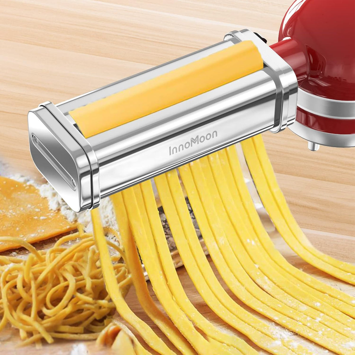 Pasta Maker Attachment for KitchenAid Stand Mixer, Includes Pasta Sheet Rollar, Spaghetti Cutter, Fettuccine Cutter, Stainless Steel Pasta Attachment Sets by InnoMoon