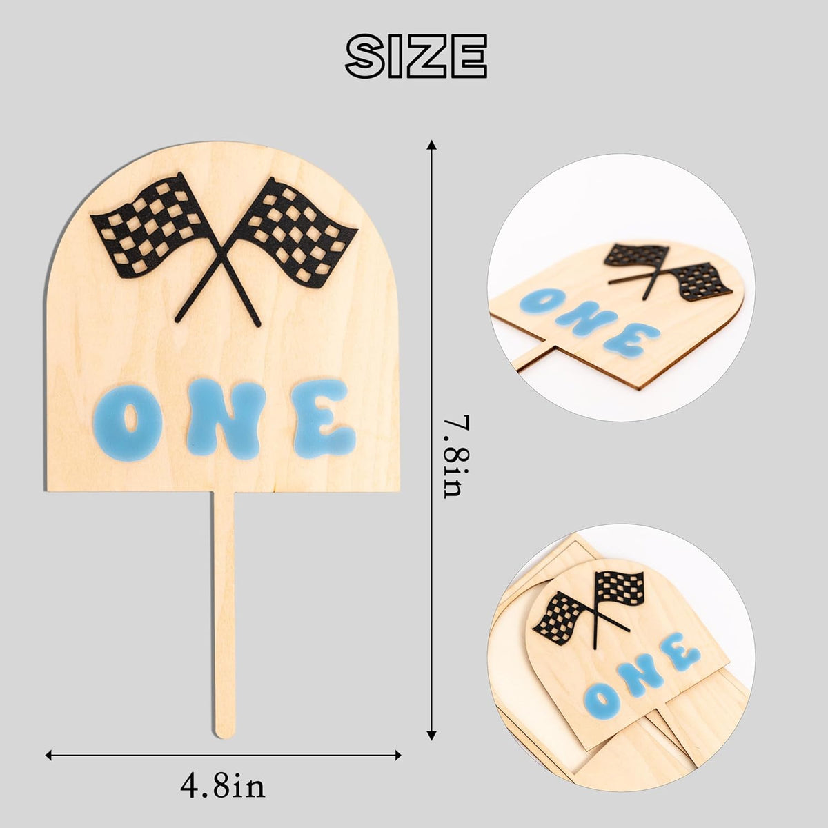 Race Car One Cake Topper - Racing Theme Wooden Cake Topper, Fast One Birthday Decoration for First Birthday Party, Anniversary, Smash Cake, Baby Photo Booth Props...