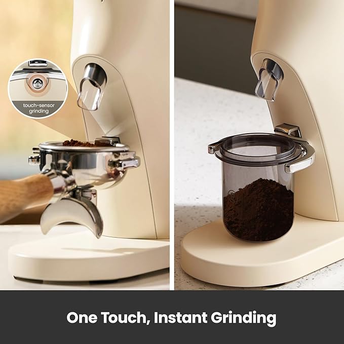 Gemilai Electric Conical Burr Coffee Grinder, Coffee Bean Grinder with Smart 60S Timer, 60 Precise Adjustable Grind Settings for Espresso, 2-12 Cup, Easy to Clean, Durable & Quiet, G9010B White