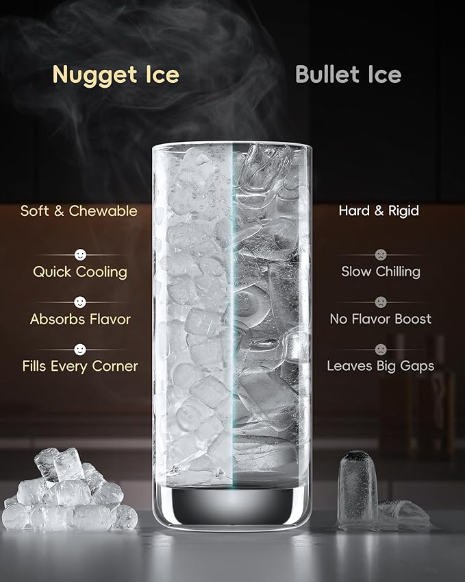 ecozy Nugget Ice Maker Countertop, Intuitive EcoScreen, 40lbs/24H Chewable Pebble Ice, 3lb Pull-Out Basket, Self-Cleaning, One-Touch Timer – Perfect for Home, Drinks & Cocktails