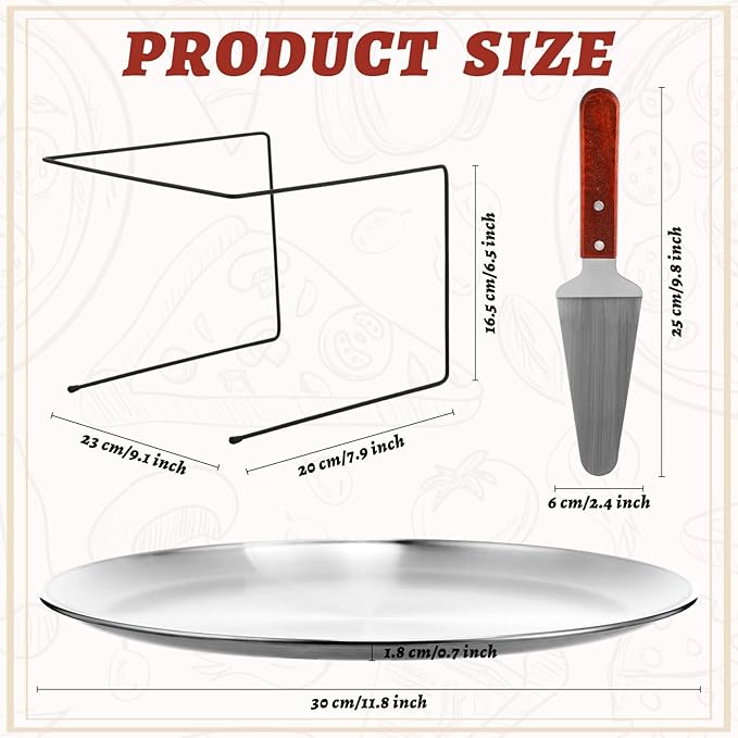 12 Pcs Pizza Stand Set: 4 Metal Stands, 4 Pizza Pans, 4 Spatulas for Weddings, Party(Silver,Classic)