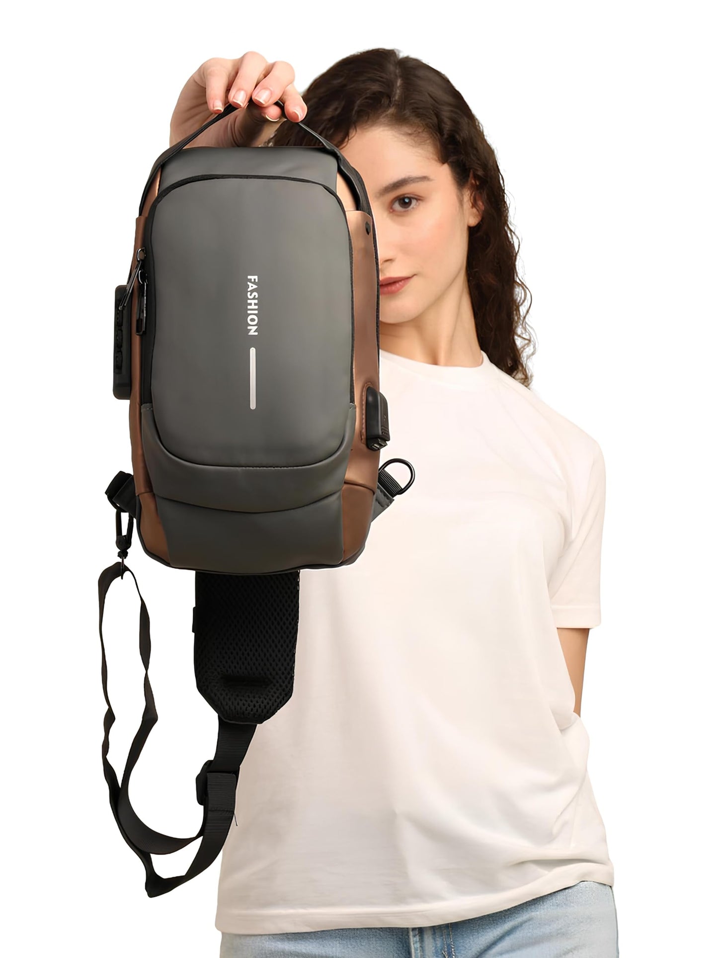 TS WITH TECHSUN Anti-Theft Sling Bag for Men with USB Port – Water-Resistant Chest Crossbody Backpack - Travel, Work, Cycling