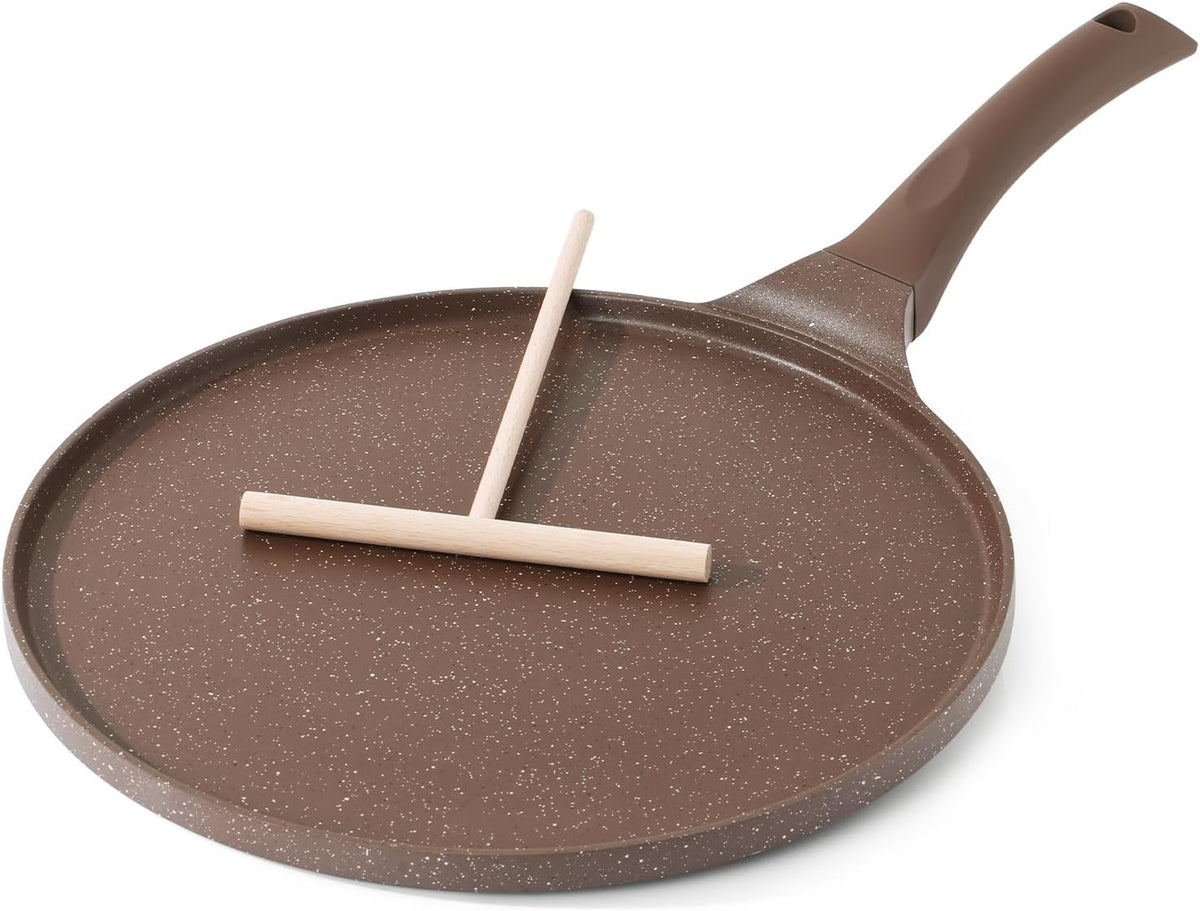SENSARTE Nonstick Crepe Pan, Swiss Granite Coating Dosa Pan Pancake Flat Skillet Tawa Griddle 10-Inch with Stay-Cool Handle, Induction Compatible (Toffee Brown)