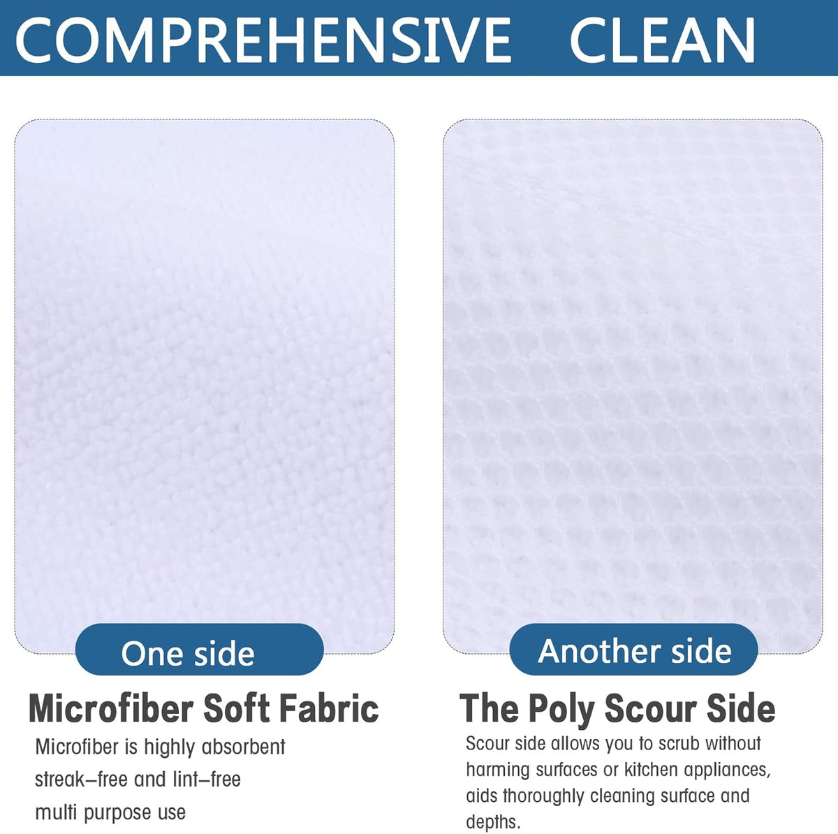 SINLAND Wholesale Microfiber Dish Cloth Best Kitchen Cloths Cleaning Cloths with Poly Scour Side 12Inchx12Inch 10 Pack White