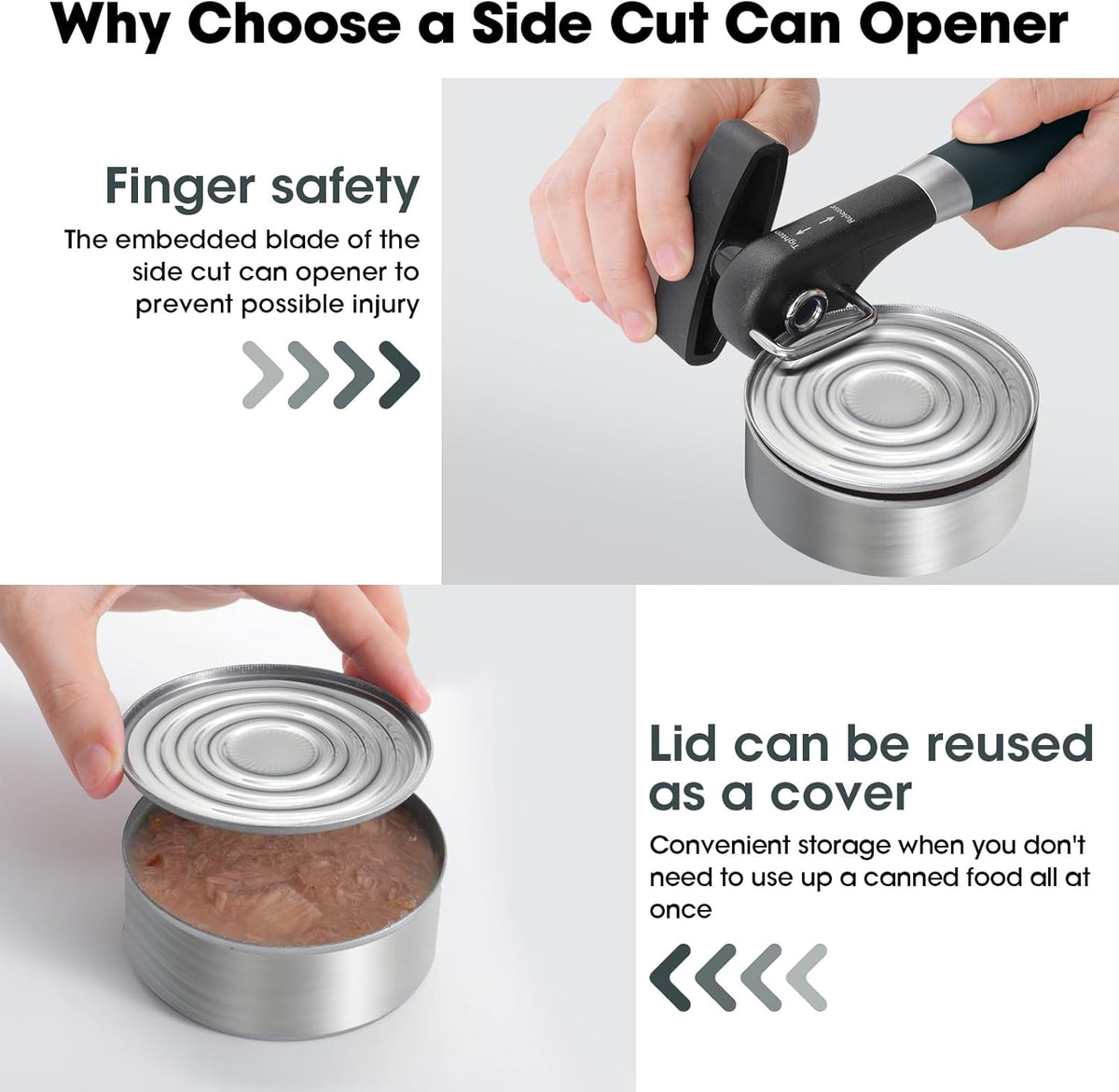 Beneno Can Opener, Manual Side Safe Cut Can Opener Smooth Edge with Durable Sharp Blade, Effort-Saving Knob & Comfortable Non-slip Handle, Green