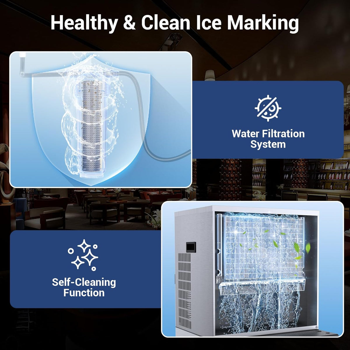 Commercial Ice Machine Maker 650lbs/24H, Large Capacity 400lbs, Stainless Steel Electric Ice Machine with Self Cleaning Function,12 Adjustable Ice Thicknesses