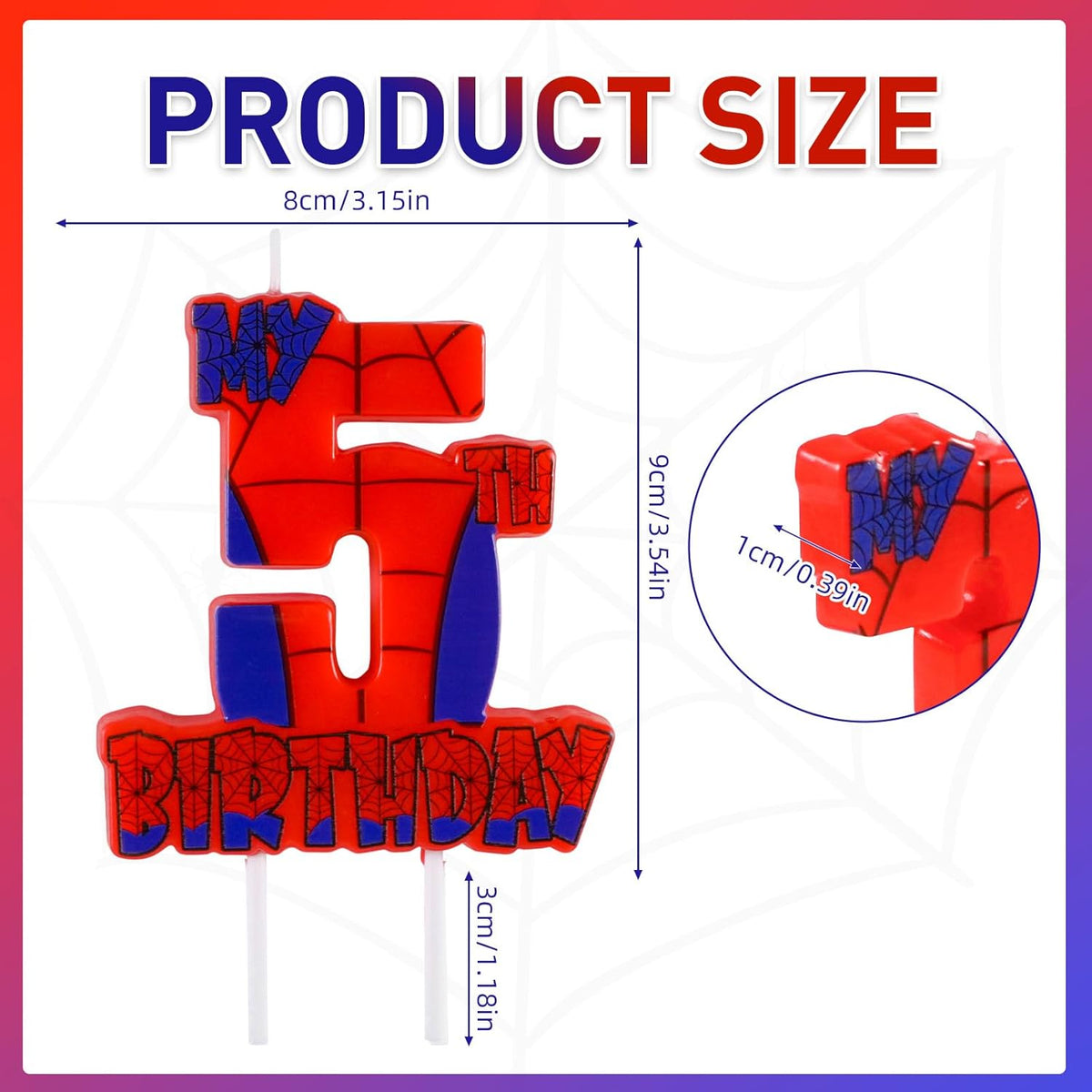 Spider Birthday Party Decorations, Number 5 Red Spider Web Happy Birthday Cake Candle for Boys Girls Spider Web 5th Birthday Party Supplies (Spider Web 5th Candle)