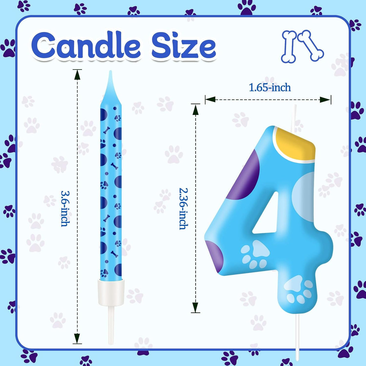 13PCS Blue Dog Paw Birthday Candles Set Cake Topper Numeral Birthday Candles for Boy Girl Dog Paw Decoration(Number 4)