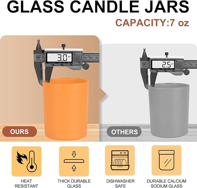 SHOWIN Thick Candle Jars for Making Candles 12 Pcs, 7 OZ Empty Jars with Wood Lids for Candle Making, Sample Container, Fall
