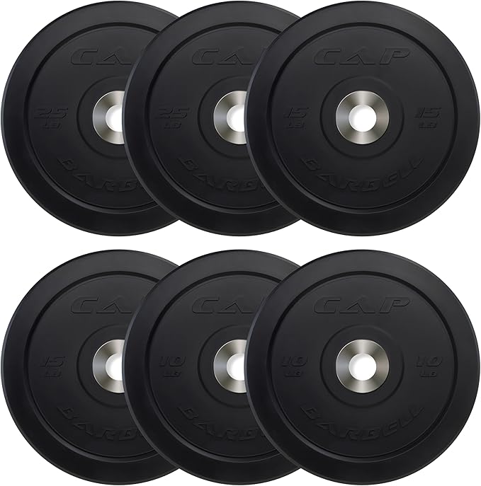 CAP Barbell 2-Inch Olympic Bumper Plate Weight Set with 6 Post Rack | 100-370 lbs | Multiple Options