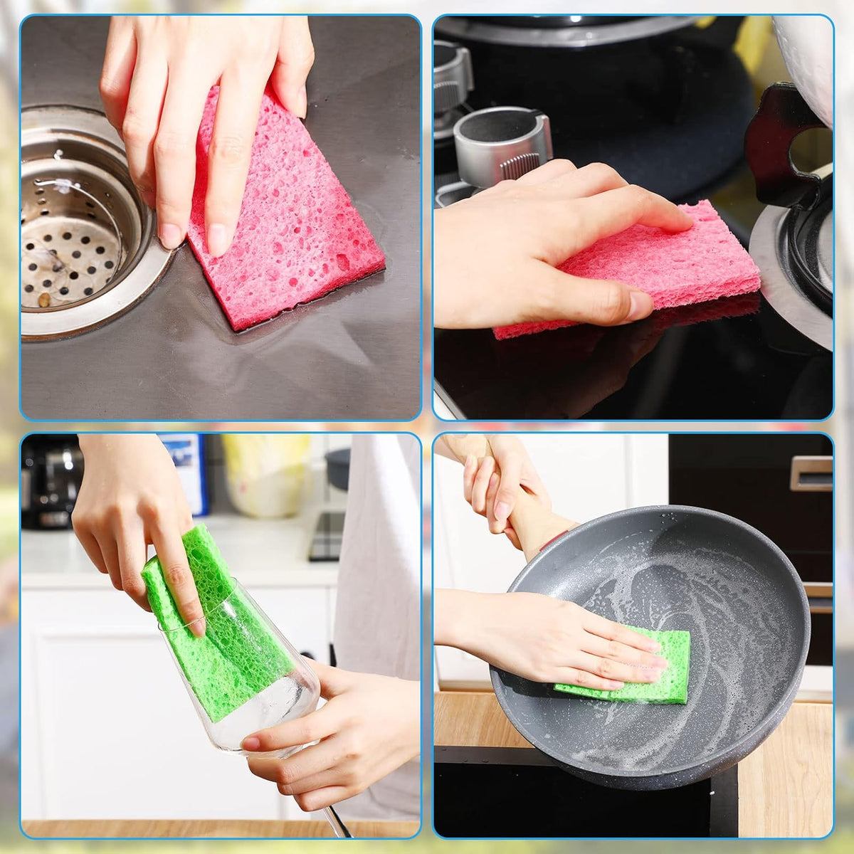 Zhengmy 100 Pieces Kitchen Sponge Bulk Natural Sponges for Dishes Compressed Wood Pulp Sponges Cleaning Sponge Without Scratching for Kitchen Bathroom, 3.9 x 2.4 x 0.12 Inch (Multicolor)