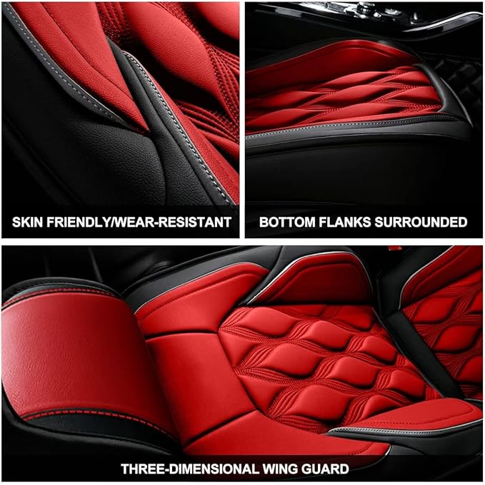 AOMSAZTO Car Seat Covers,Full Set 5 Seats Custom Fit for Kia Sportage 2009-2025 2026,Leather Car Seat Cover Seat Cushion Protector,Airbag Compatible Waterproof Black&Red