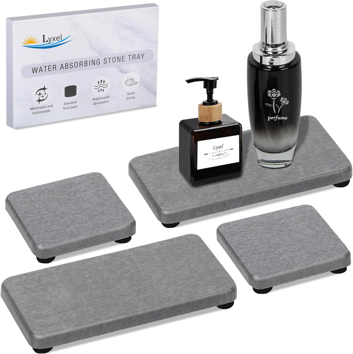 4PCS Water Absorbing Stone Tray for Sink, Fast Drying Stone Sink Tray, Water Absorbent Diatomite Trays, Diatomaceous Coaster, Stones Drying Trays for Bathroom Sinks and Kitchen Counter