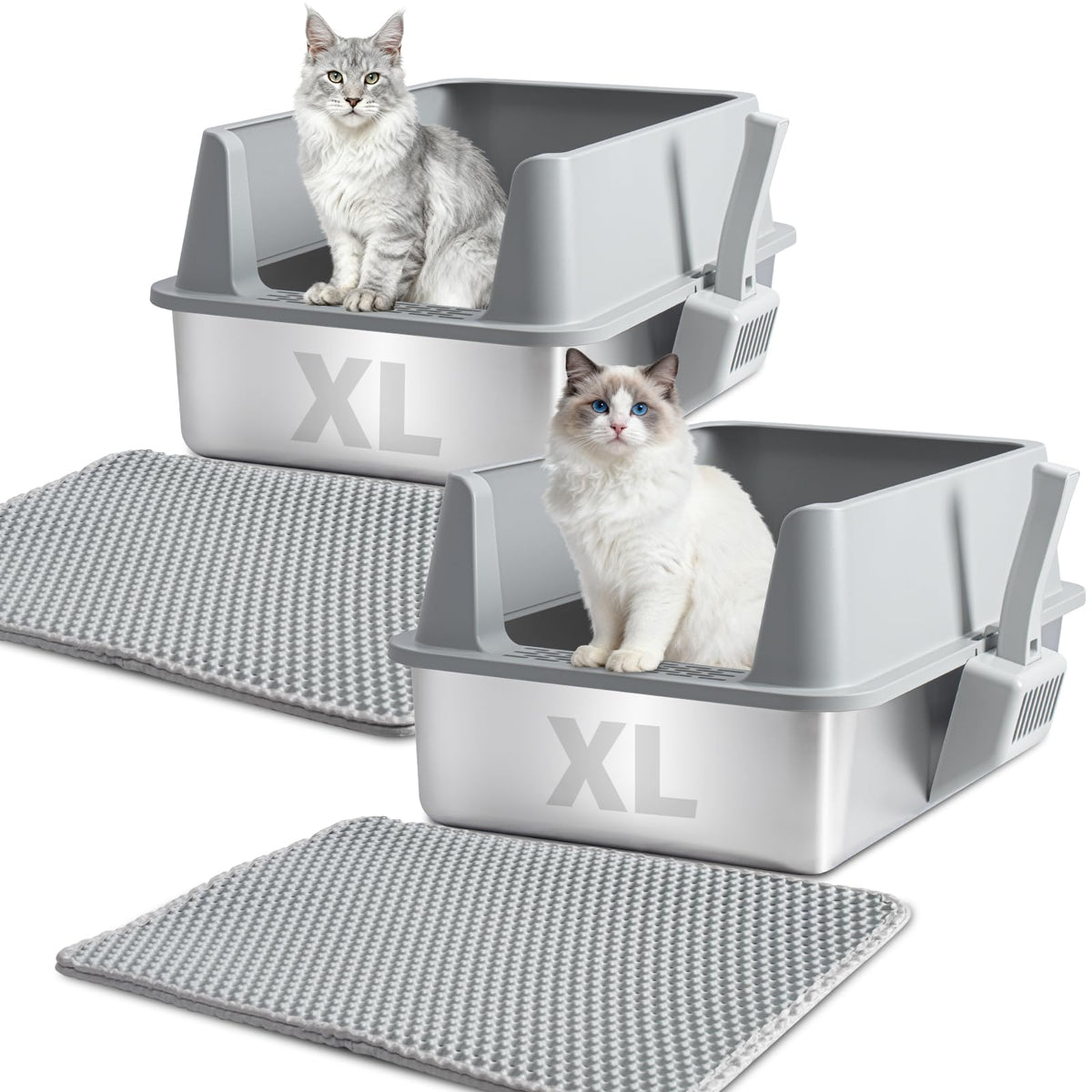 Nyutu XL Stainless Steel Litter Box with Lid, Extra Large Cat Litter Box