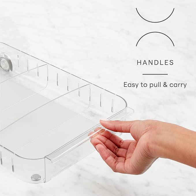 YouCopia RollOut Fridge Caddy BPA-Free Clear Rolling Refrigerator Organizer Bin with Adjustable Dividers and Handles, 9" Wide