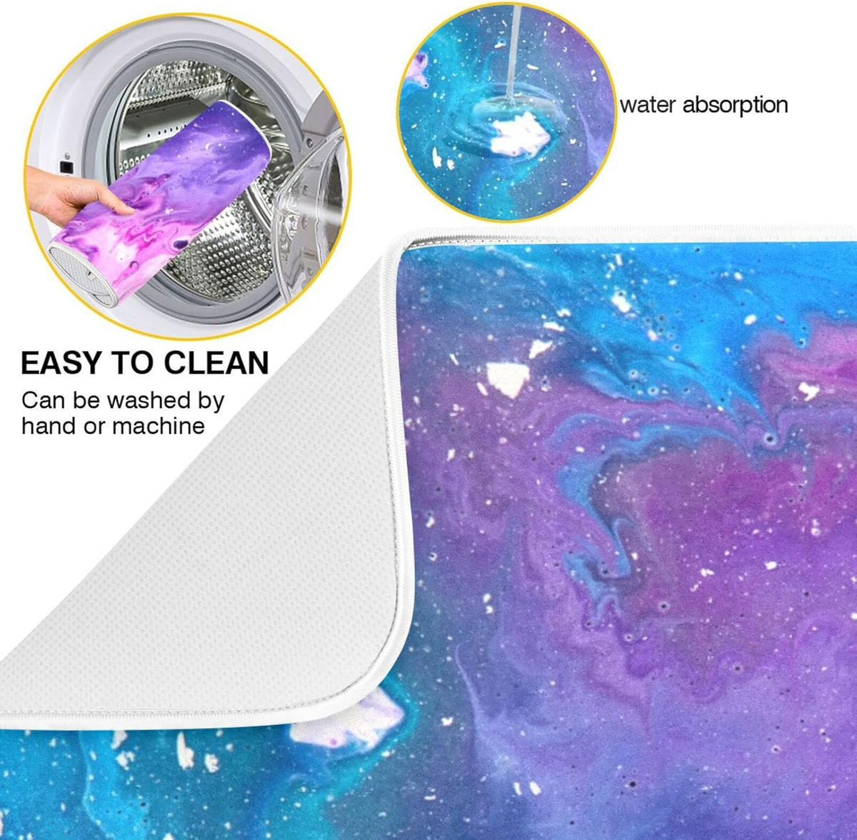 Super Absorbent Dish Drying Mat, Microfiber Fast-Drying Dish Mat, 24" x 18", Kitchen Dish Drying Pad, Abstract Purple Blue Marble