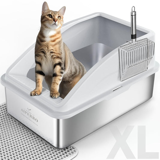 AIPERRO Stainless Steel Litter Box | XL Enclosed Cat Litter Boxes with Lid