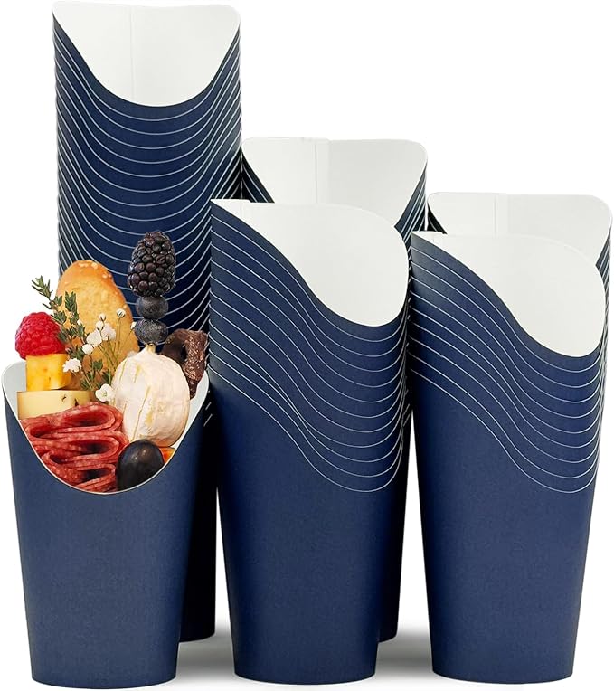 CAMKYDE 100 Pcs French Fries Holder, 12oz Disposable Paper French Fry Cups Navy Charcuterie Cups for all Occasions (12oz, Navy)