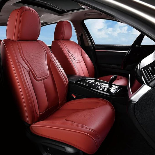 FLORICH Front Seat Covers for Cars, Luxury Waterproof Faux Leather Seat Covers Cushion, Car Seat Protectors Universal Fit for Most 5 Seats Vehicles - Red