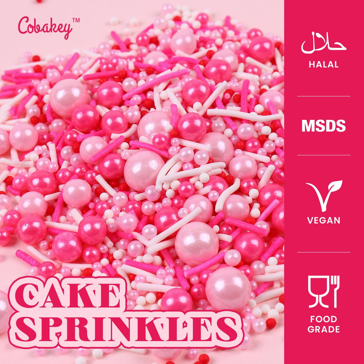 Pink Sprinkles for Cake Decorating 4.23ounce - Pearl Sprinkles for Baking, Cupcake, Ice Cream, Candy, Cookie Decorations - Pink Sprinkles for Valentines Princess Bridal Shower Wedding Party