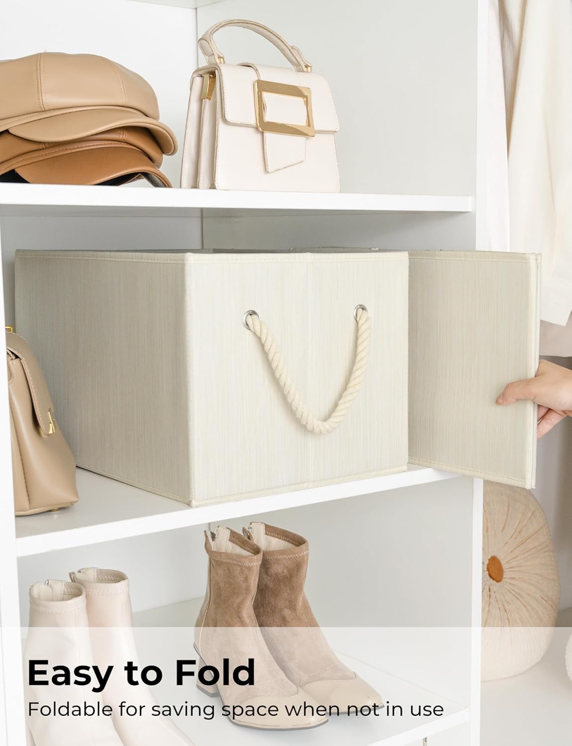 StorageWorks Storage Baskets for Shelves, Foldable Fabric Closet Storage Bins with Handles, Fabric Storage Bins Clothes Organizer, Beige, White & Ivory, 3-Pack, Extra Large