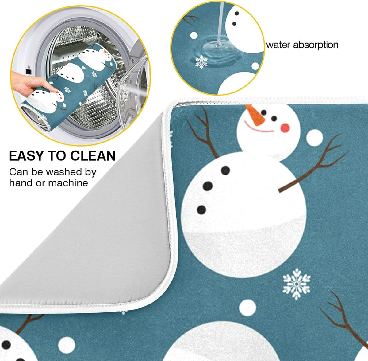 Super Absorbent Dish Drying Mat, Microfiber 23 Fast-Drying Dish Mat, 16" x 18", Kitchen Dish Drying Pad, Snowman Snowflake Cute Christmas Holidays…
