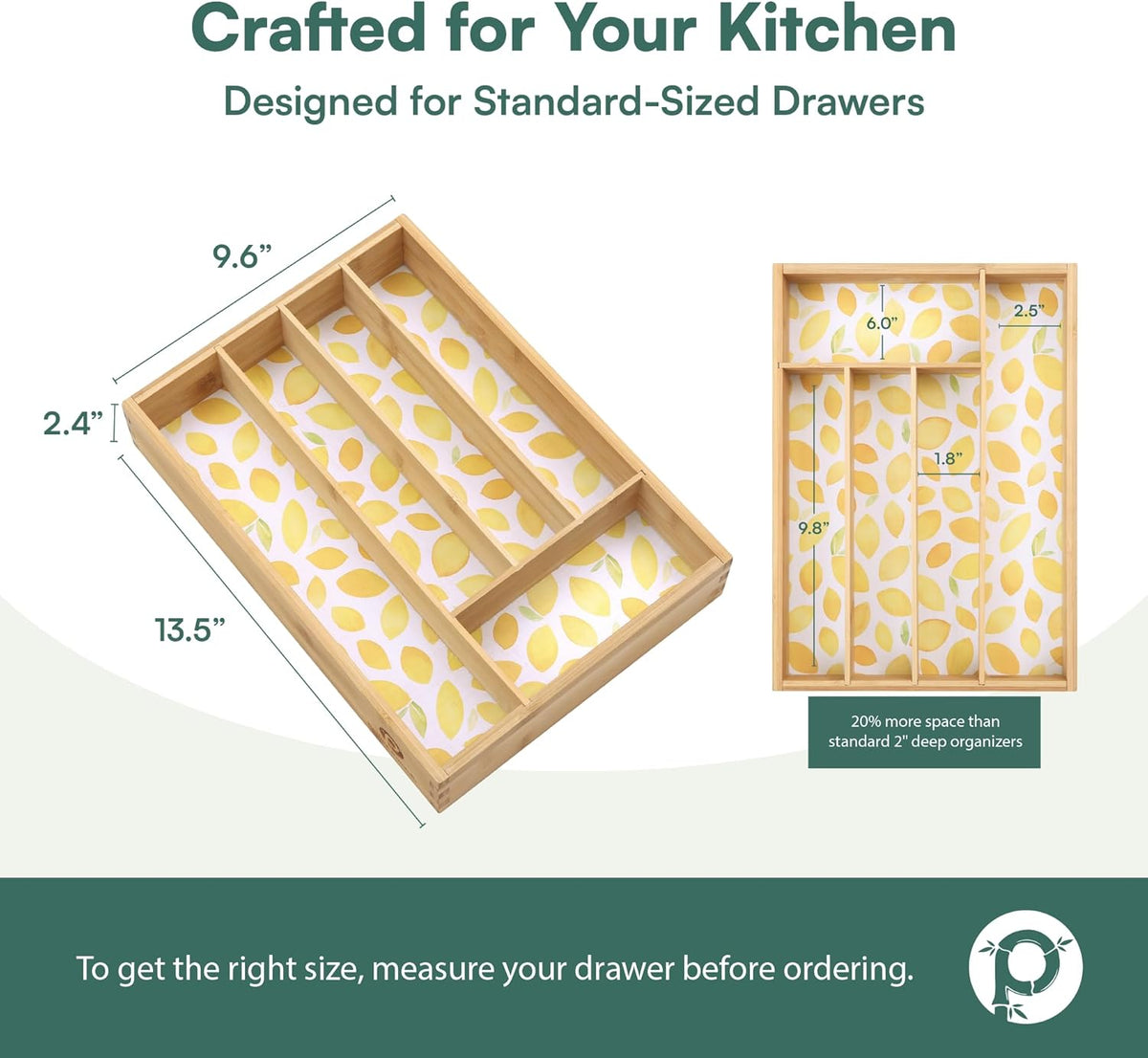 Drawer Organizer - Silverware Organizer with 5 Slots, Lemon Print