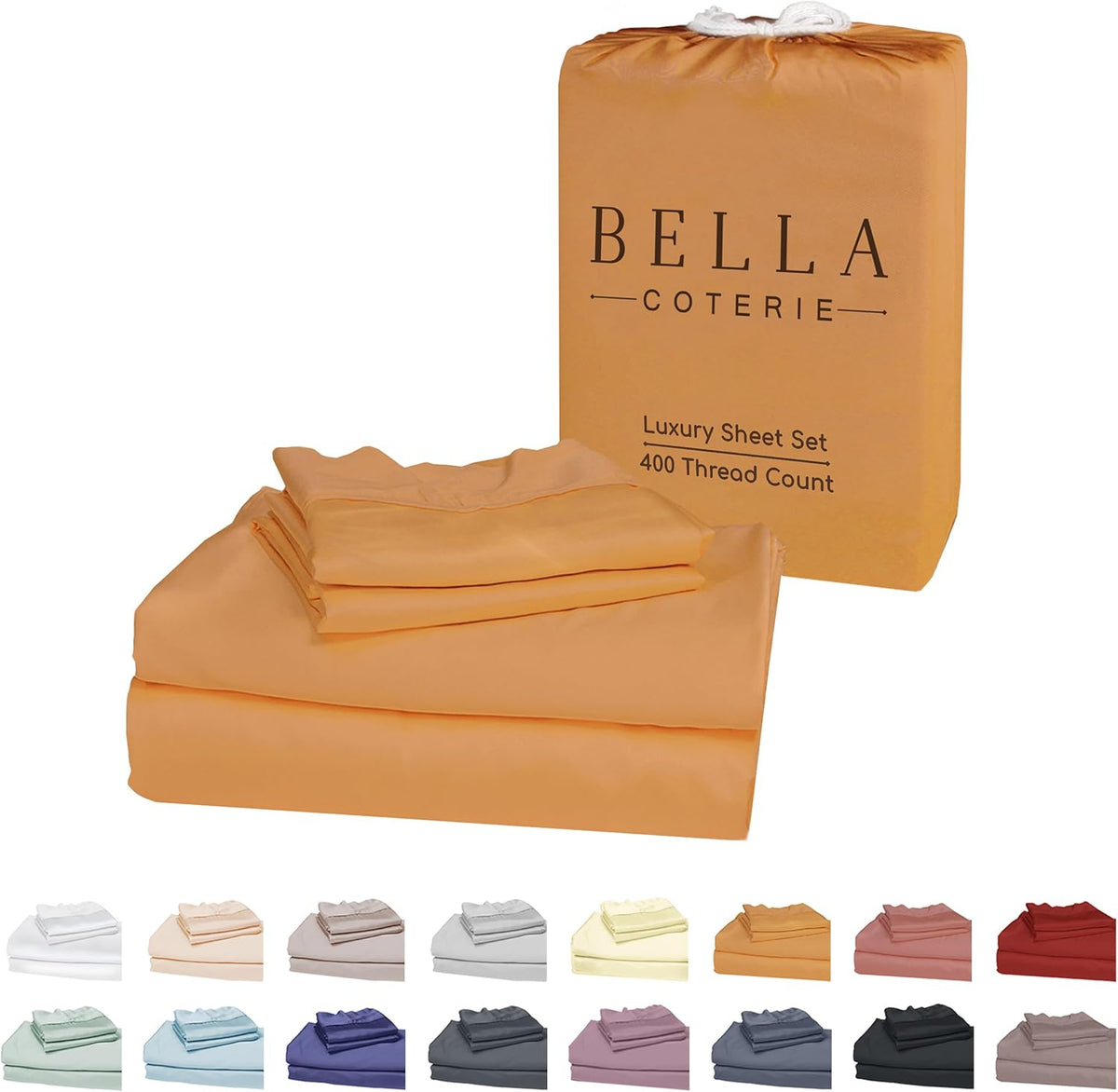Bella Coterie Luxury Split King Sheet Set | Organically Grown | Ultra Soft | Cooling for Hot Sleepers | 18" Deep Pocket | Viscose Made from Bamboo [Marigold]