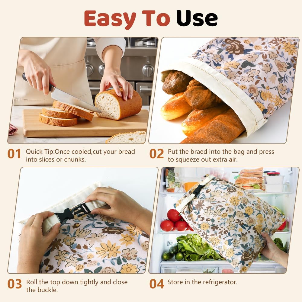Bread Bags for Homemade bread,2 Pack Sourdough Bread Bags,Beeswax Bread Bags for Bourdough,Reusable Bread Storage