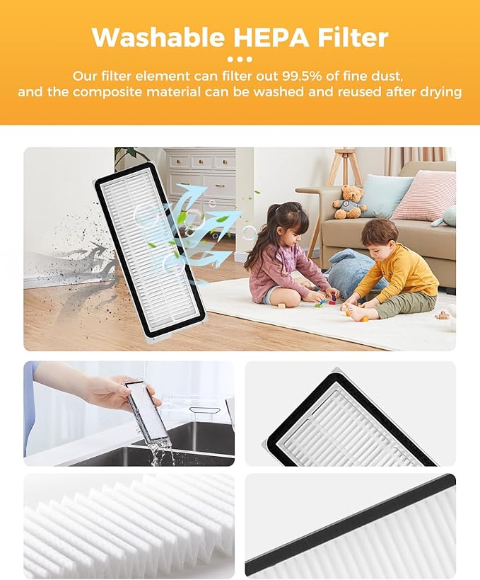 Yivy 29PCS Replacement Kit for Roborock QV 35A/QV 35S/QR 598/QR 798 Robot Vacuum Cleaner.2 Main Brushes 6 Dust Bags 4 HEPA Filters 6 Side Brushes 8 Mop Pads 1 Tank Brush 1 Brush 1 Screwdriver