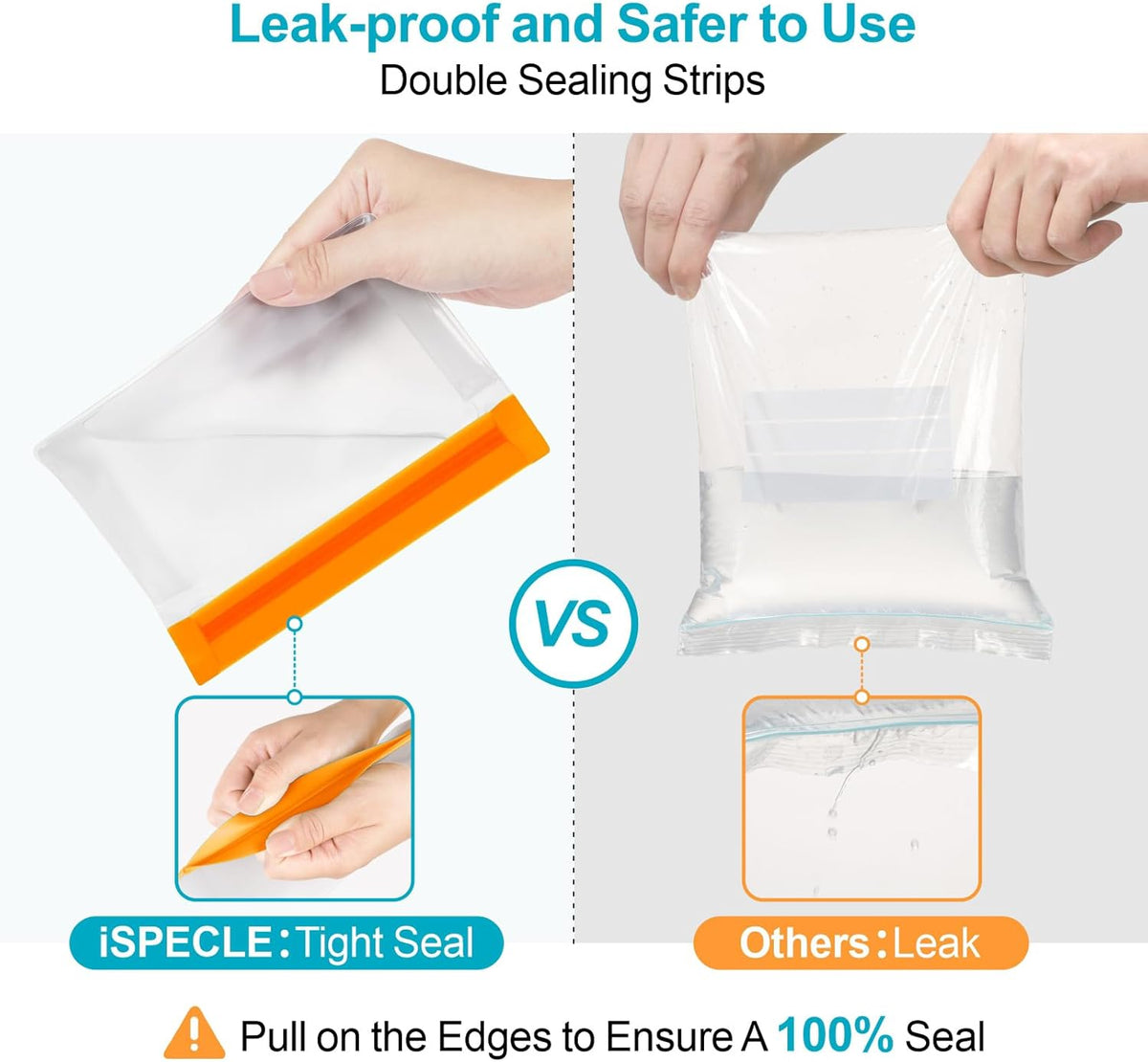 iSPECLE Reusable Gallon Freezer Bags - 6 Pack Freezer Bags BPA-Free with Stand-Up Bottom and Label, Easy to Get Frozen Meat, Vegetables, Fruit, Leakproof Freezer Storage Bags Keep Food Fresh, Orange