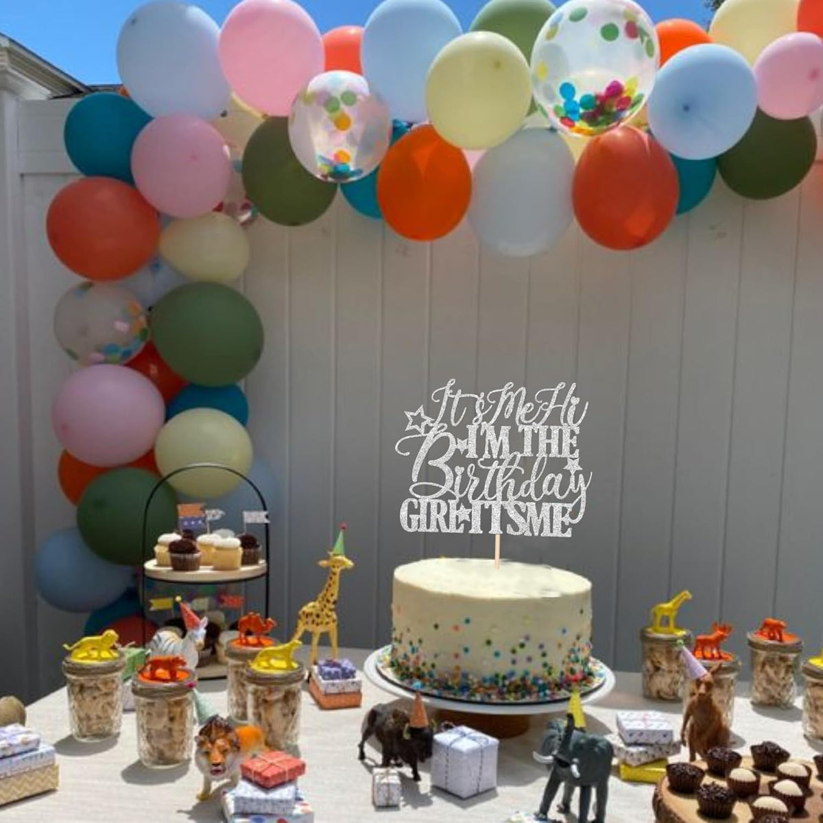 1 PCS It's Me Hi I'm the Birthday Girl It's Me Cake Topper Glitter Music Singer Cake Pick for Funny Hip Hop Singer Girls Birthday Party Cake Decorations Supplies Silver