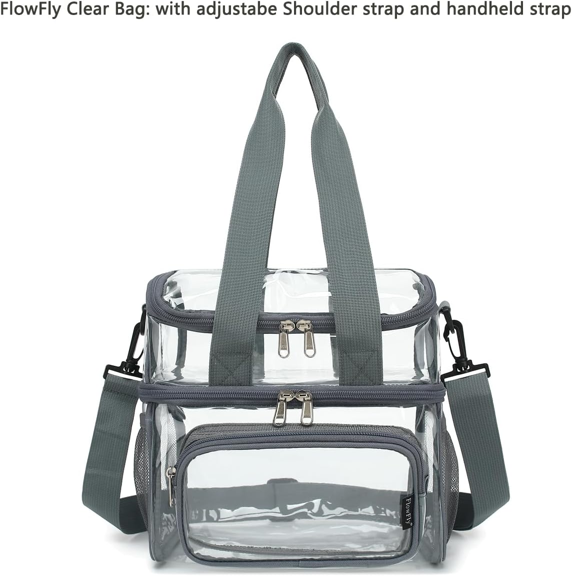 FlowFly Double Layer Cooler Insulated Lunch Bag Adult Lunch Box Large Tote Bag for Men, Women, With Adjustable Strap,Front Pocket and Dual Large Mesh Side Pockets