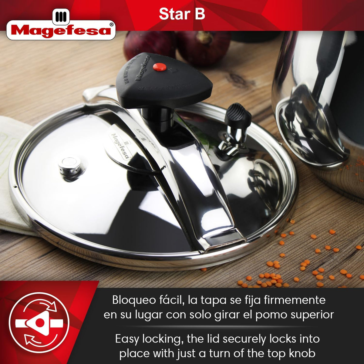 MAGEFESA Star Belly Pressure Cooker 8.4 Qt – 18/10 Stainless Steel, Rounded Bottom, 3 Safety Systems, Works on All Stovetops Including Induction, 8 PSI