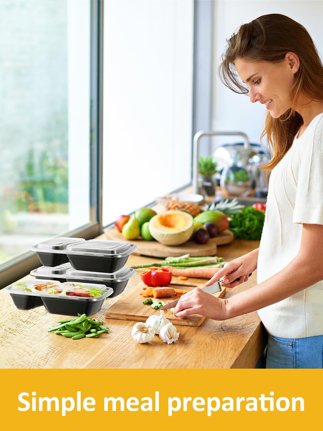 60 Sets 32oz Meal Prep Containers 2 Compartment - Plastic Food Storage Containers 2 Compartments with Lids