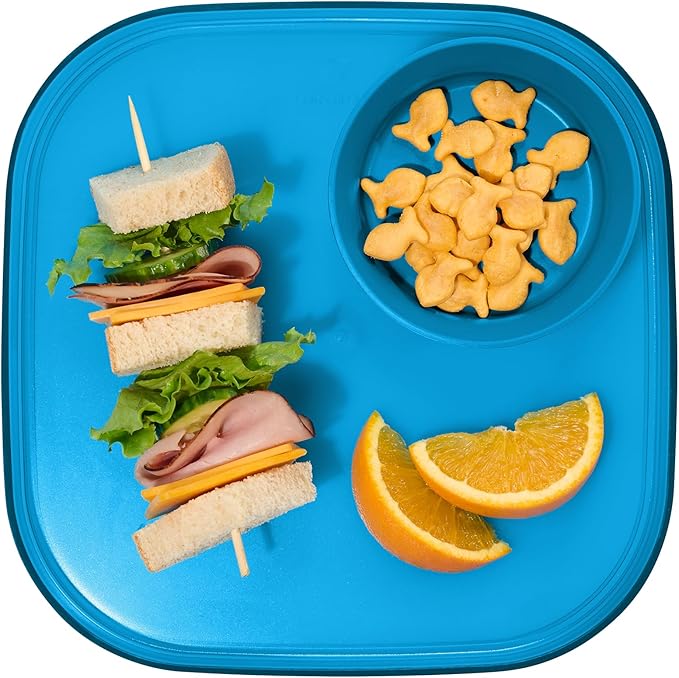 Madesmart Dipware Reusable Dining Plate/Serving Tray for Appetizers and Snacks, Food-Safe Appetizer Serving Platter with Removable Dip Bowl, Ocean