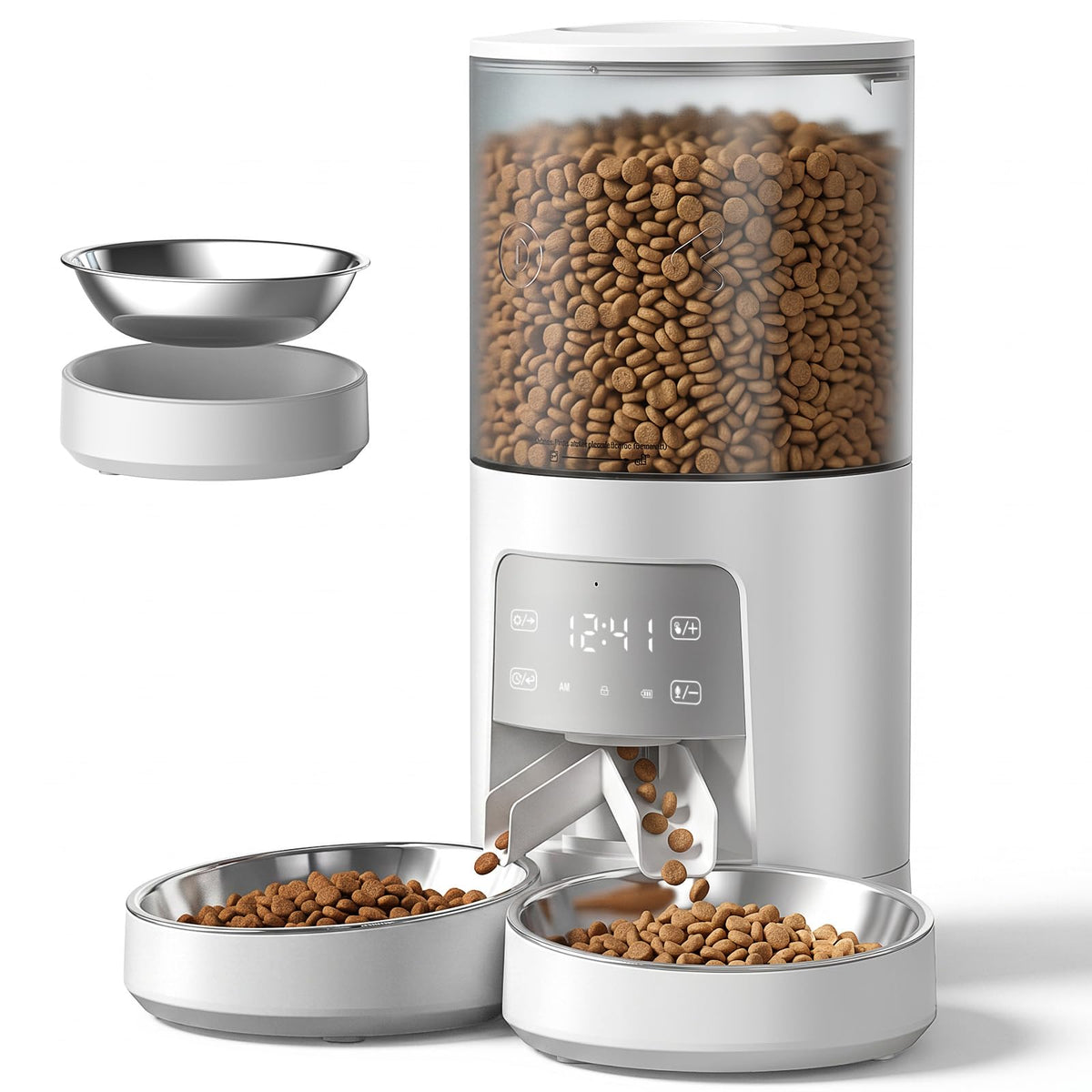 NEWBULIG Automatic Cat Feeder for 2 Pets 6L Dog Food Dispenser, White