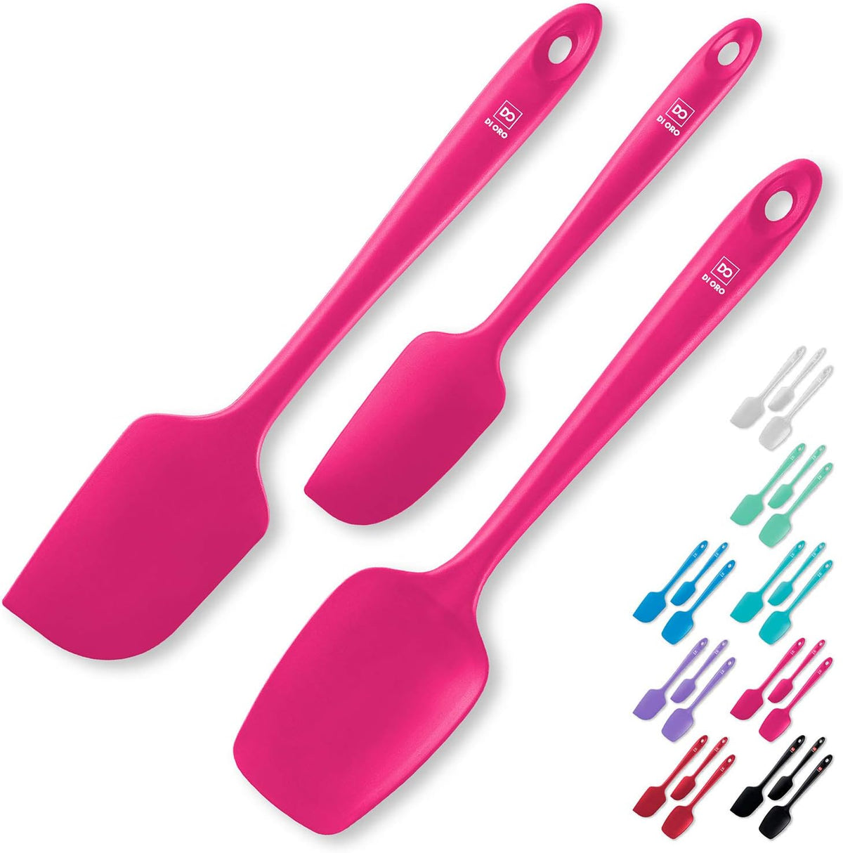 DI ORO Silicone Spatula Set - Rubber Kitchen Spatulas for Baking, Cooking, & Mixing - 600°F Heat-Resistant & BPA Free Silicone Scraper Spatulas for Nonstick Cookware - Dishwasher Safe (3pc, Magenta)
