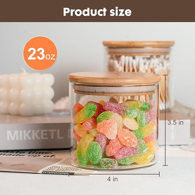 Liuruiyu Glass Food Storage Jars 6-Pack - 4x4 in-Clear Glass Food Canisters with Bamboo Lid Airtight For Serving Tea, Coffee, Flour, Sugar, Candy, Cookie, Spice and More (Circular)