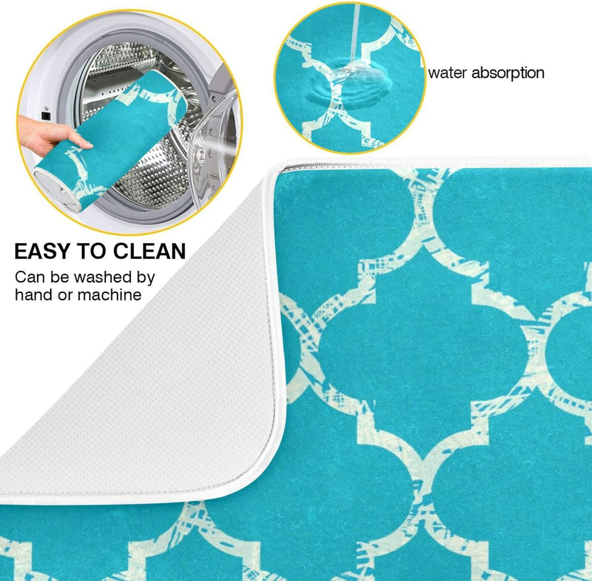 senya Super Absorbent Dish Drying Mat, Microfiber Fast-Drying Dish Mat, 24'' x 18'', Kitchen Dish Drying Pad, Beautiful Grunge White Morrocan Trellis