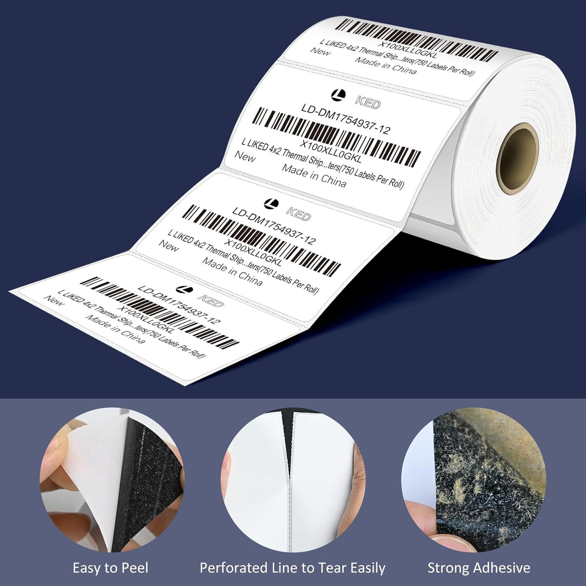 L LIKED 4" x 2" Direct Thermal Labels, Permanent Adhesive Barcode Shipping Labels & Compatible with Rollo, Zebra and Other Desktop Printers (12 Rolls, 9000 Labels)
