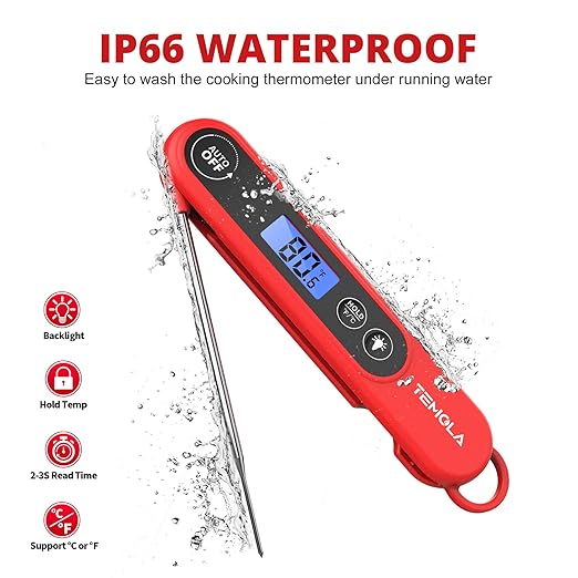 Meat Thermometer for Cooking, Instant Read Food Thermometer with Backlight Waterproof, Kitchen Digital Candy Thermometer for Grill BBQ Baking Water Milk Smoker Oil Deep Fry Liquids Turkey