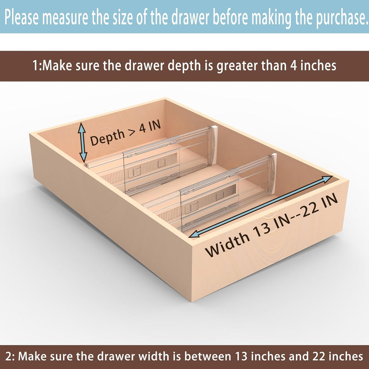 6 Pack Adjustable Drawer Dividers for Clothes,4" High Expandable From 13-22" Clear Drawer Organizers, PC Plastic Separators for Dresser/Bedroom/Bathroom/Kitchen/Office Storage